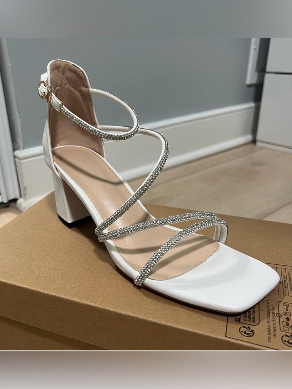 White Strappy Rhinestone Heels